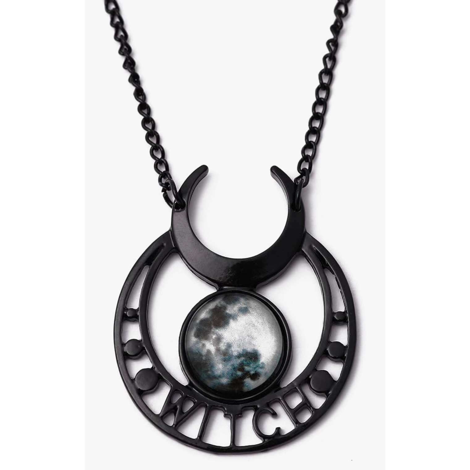Midnight Coven Glow In Dark Witch Black Moon Necklace